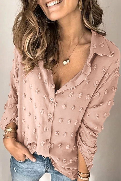 Long Sleeve Button Fuzzy Polka Dot Shirt