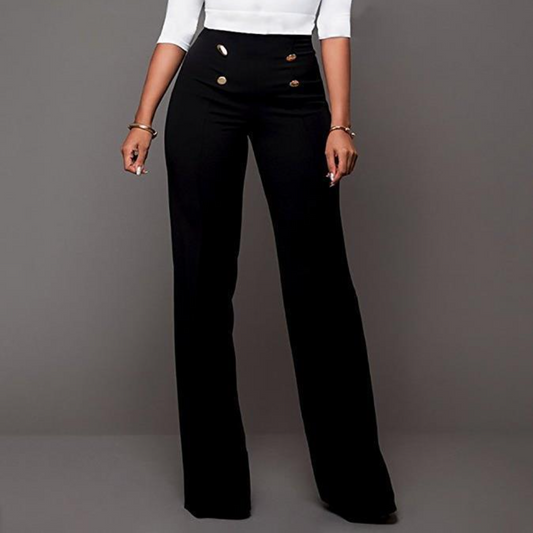 Women Solid Color Wide Leg Pants High Waist Flared Trousers Sliming