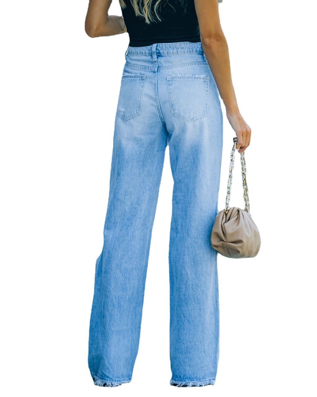 Women Loose Jeans High Waist Baggy Denim Pants Wide Leg Straight