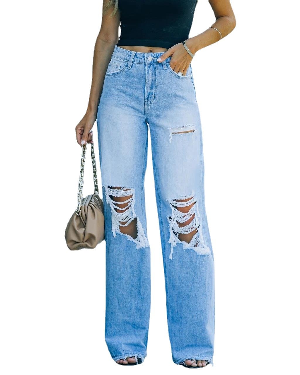 Women Loose Jeans High Waist Baggy Denim Pants Wide Leg Straight