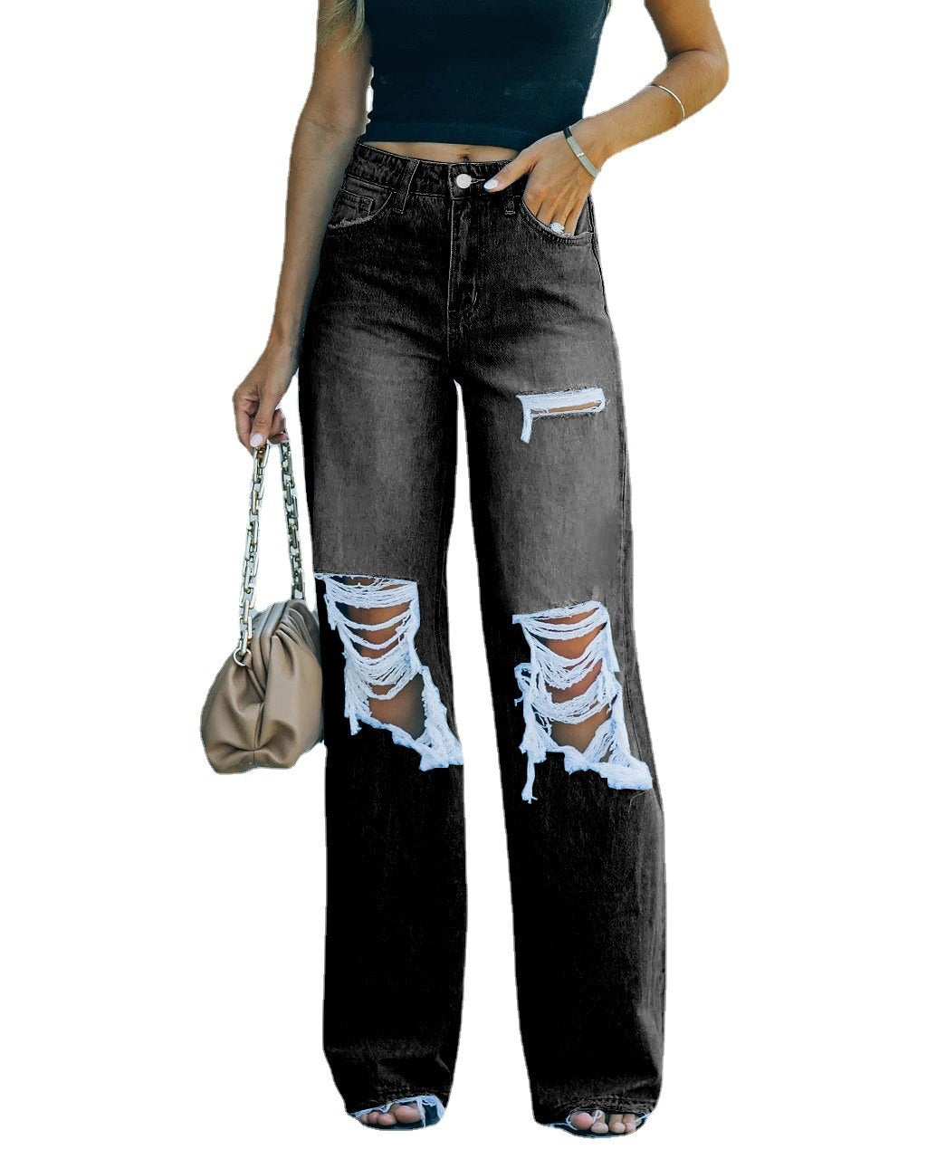 Women Loose Jeans High Waist Baggy Denim Pants Wide Leg Straight