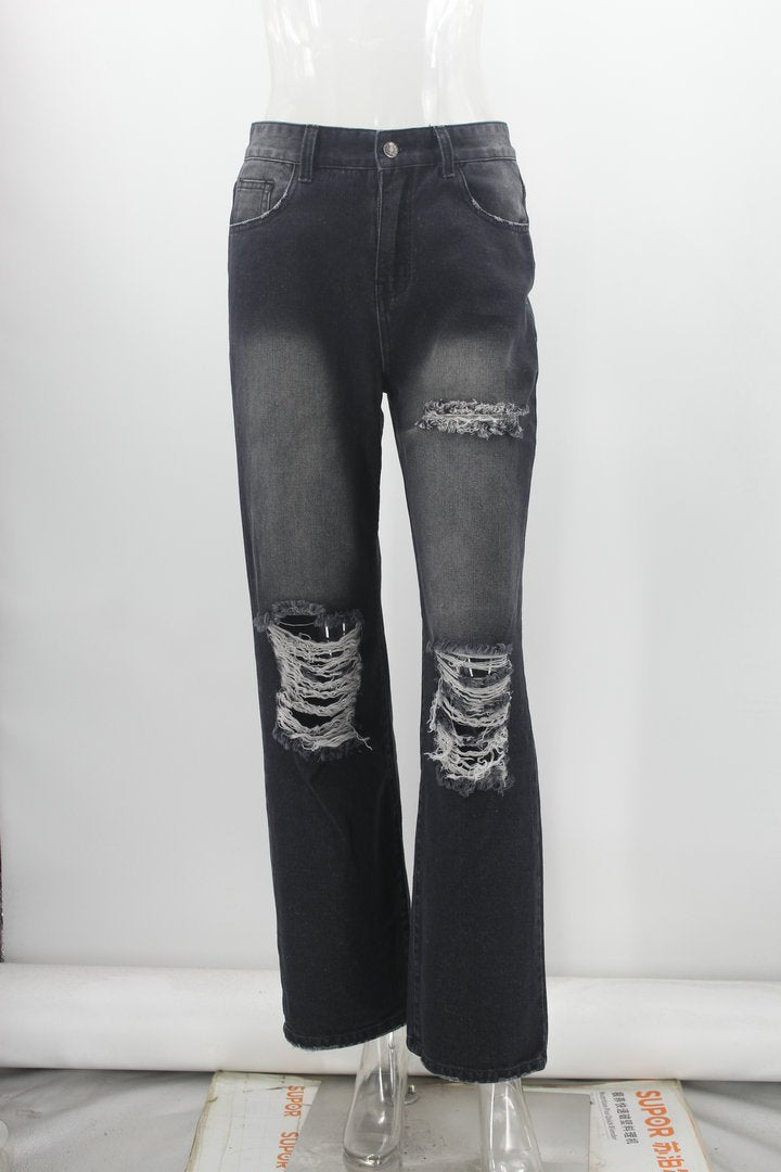 Women Loose Jeans High Waist Baggy Denim Pants Wide Leg Straight