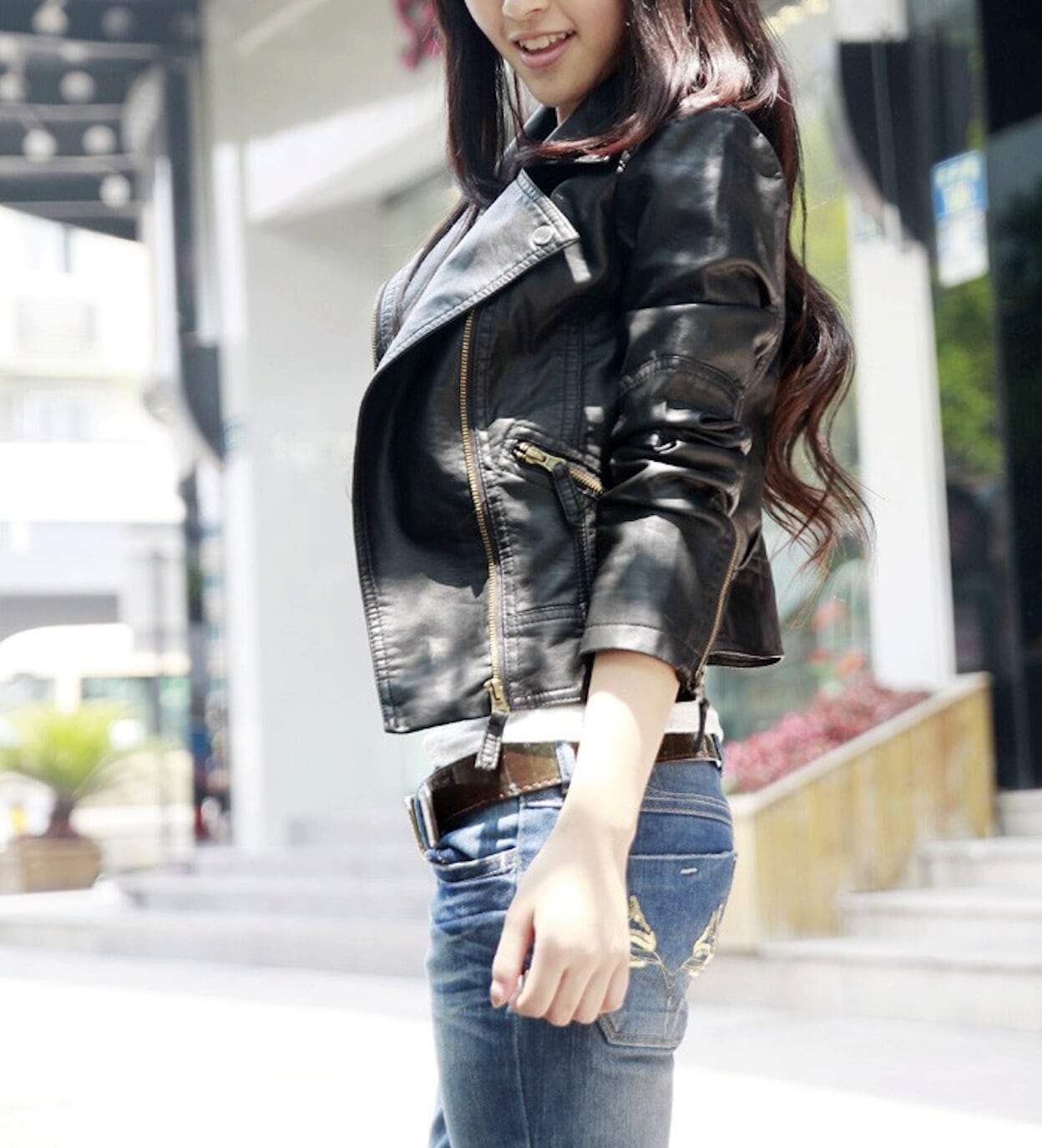 Womens Cropped Vegan Leather Jacket